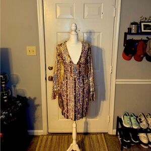 Franco Iridescent Gold Sequin New Years Eve dress | size M with bag